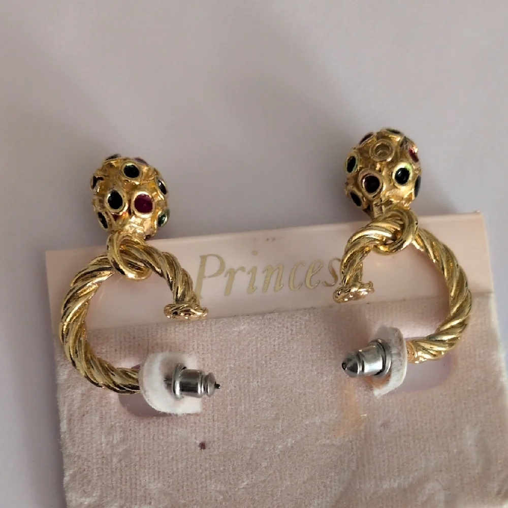 Princess Heavy Gold and Black Twisted Colorful Hoop‎ Earrings
